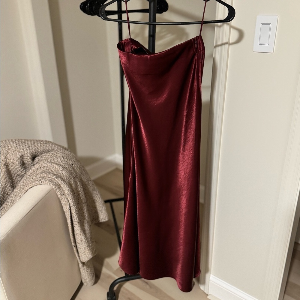 Greylin Burgundy Satin Midi Skirt - Picture 3 of 4